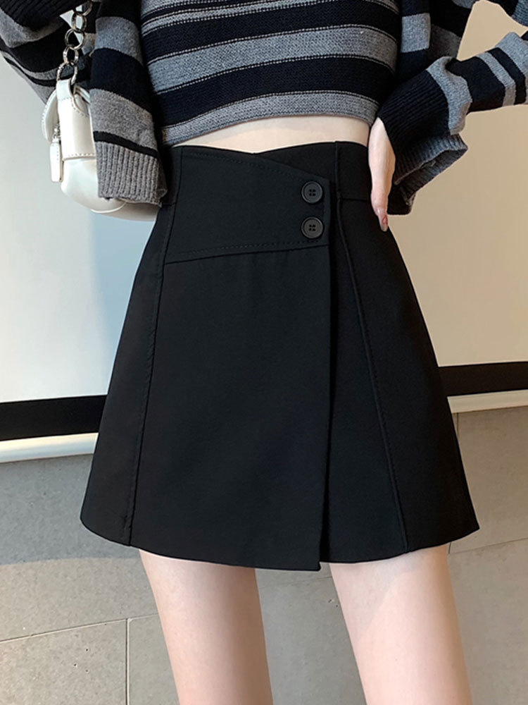 今年流行裙裤新款春夏设计感字短裙高腰黑色半身裤裙女半身-阿里巴巴