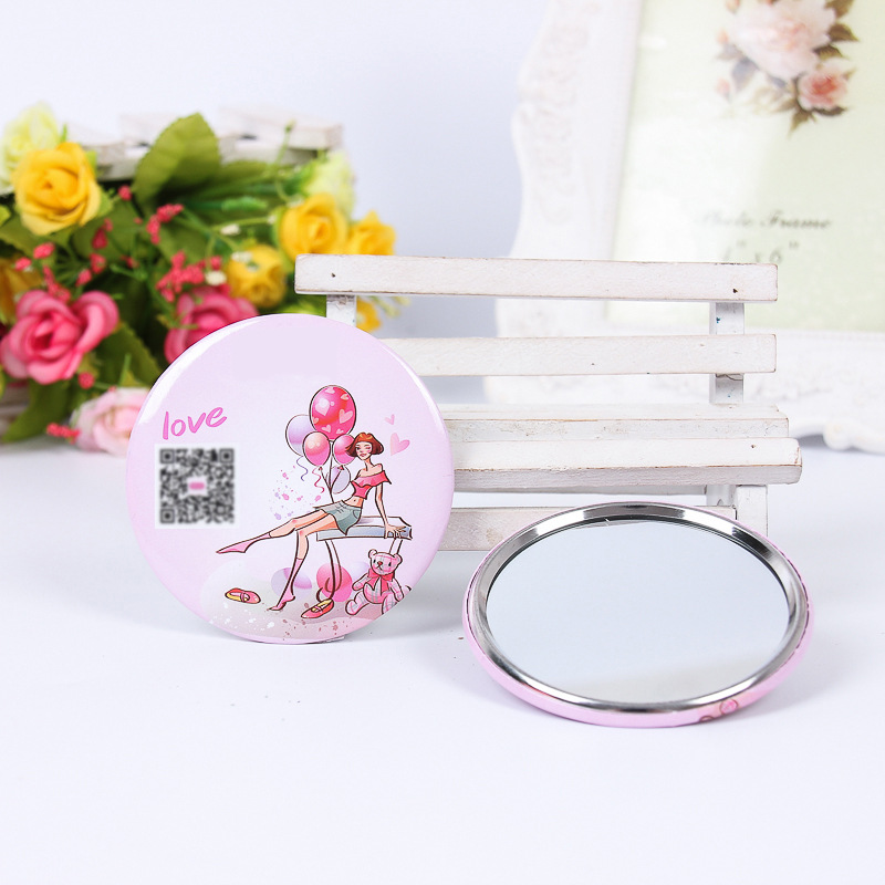 In Stock Wholesale Exquisite Tin Mirror Korean Cartoon Gift Small Mirror Advertising Metal Makeup Mirror