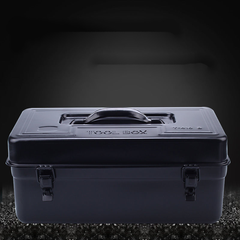 五金工具箱黑色加厚手提式家用收纳箱多功能车载铁皮箱双层亚马逊