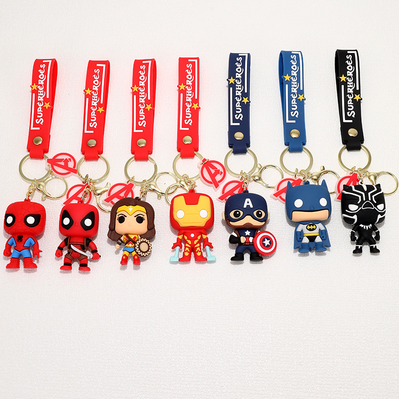 Cartoon Marvel Captain America Spider-Man Silicone Doll Keychain Pendant Batman Superhero Small Gift