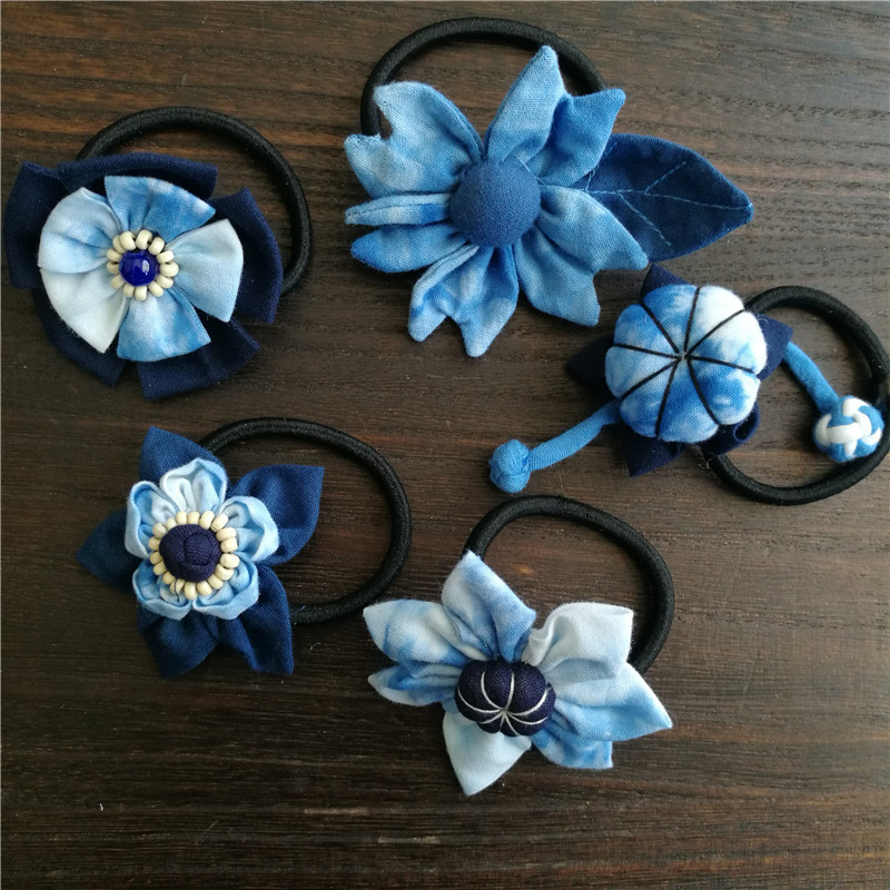 扎染发绳头花云南民族风布艺头饰丽江大理白族手工蓝染头绳发圈女