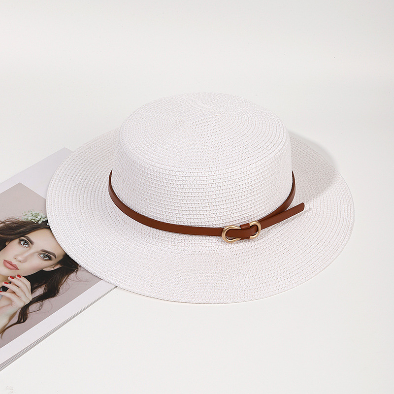 Summer New Outdoor Flat Straw Hat European and American British Straw Sun Hat Men and Women Fashion Casual Beach Sun