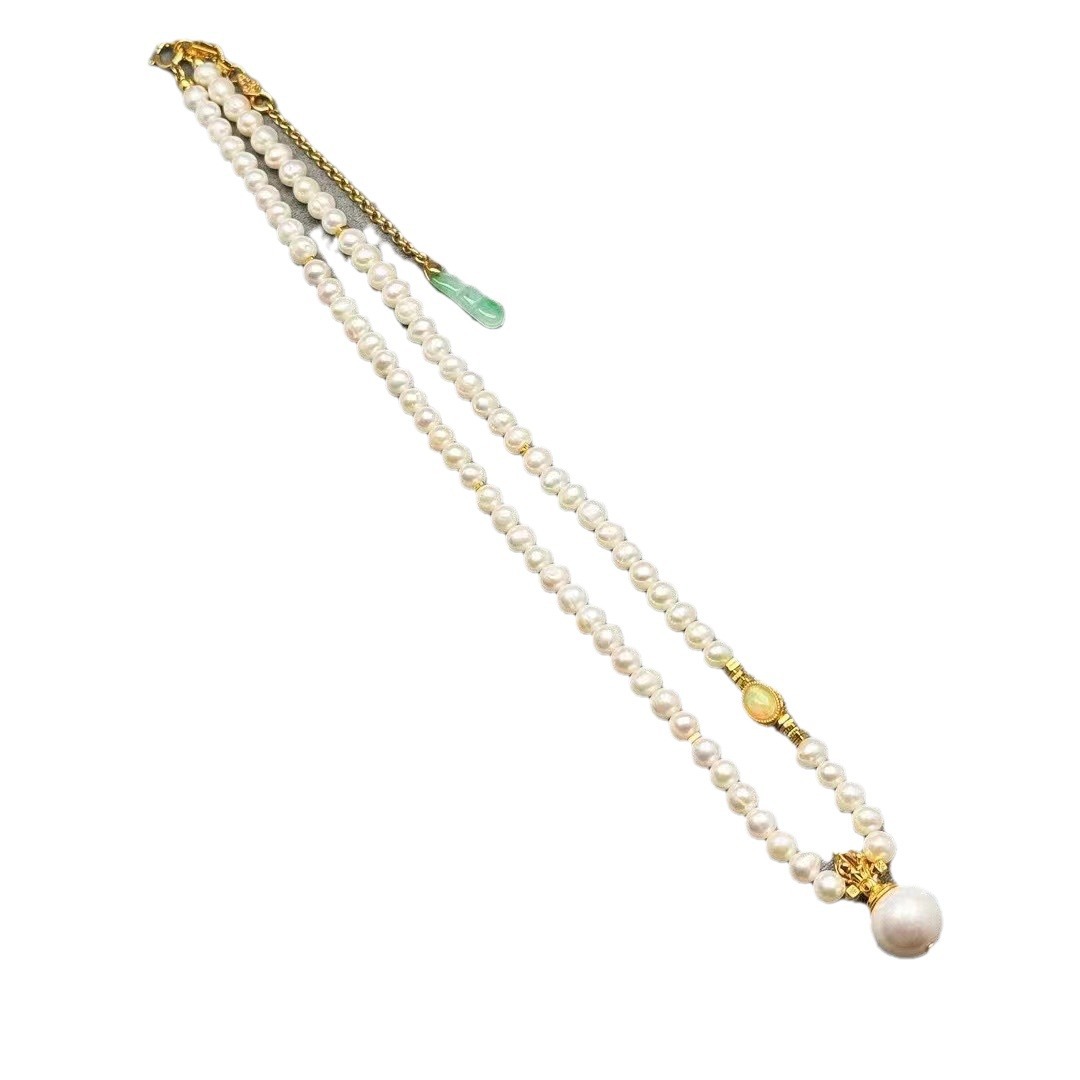 Natural Freshwater Pearl Necklace Female Baroque Edison Pearl Pendant S925 Silver Jade Pendant Multi-Treasure Necklace