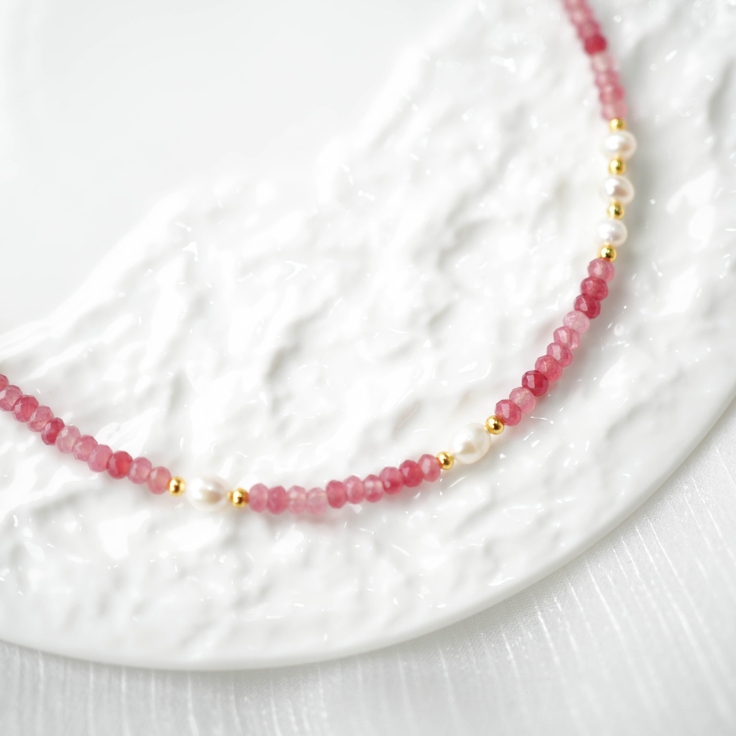 粉碧玺天然宝石淡水珍珠新中式清新优雅项链淘宝抖音爆款景点供货