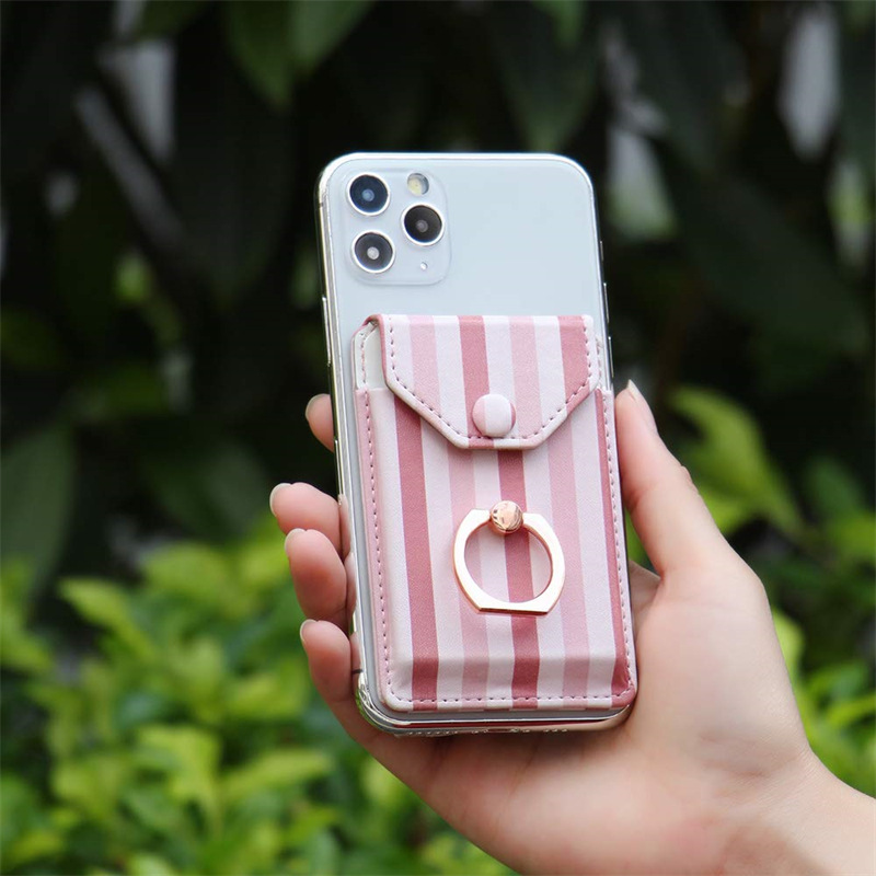 手机背面粘贴卡套 3m胶粘贴金属指环扣旋转支架手机信用卡钱包