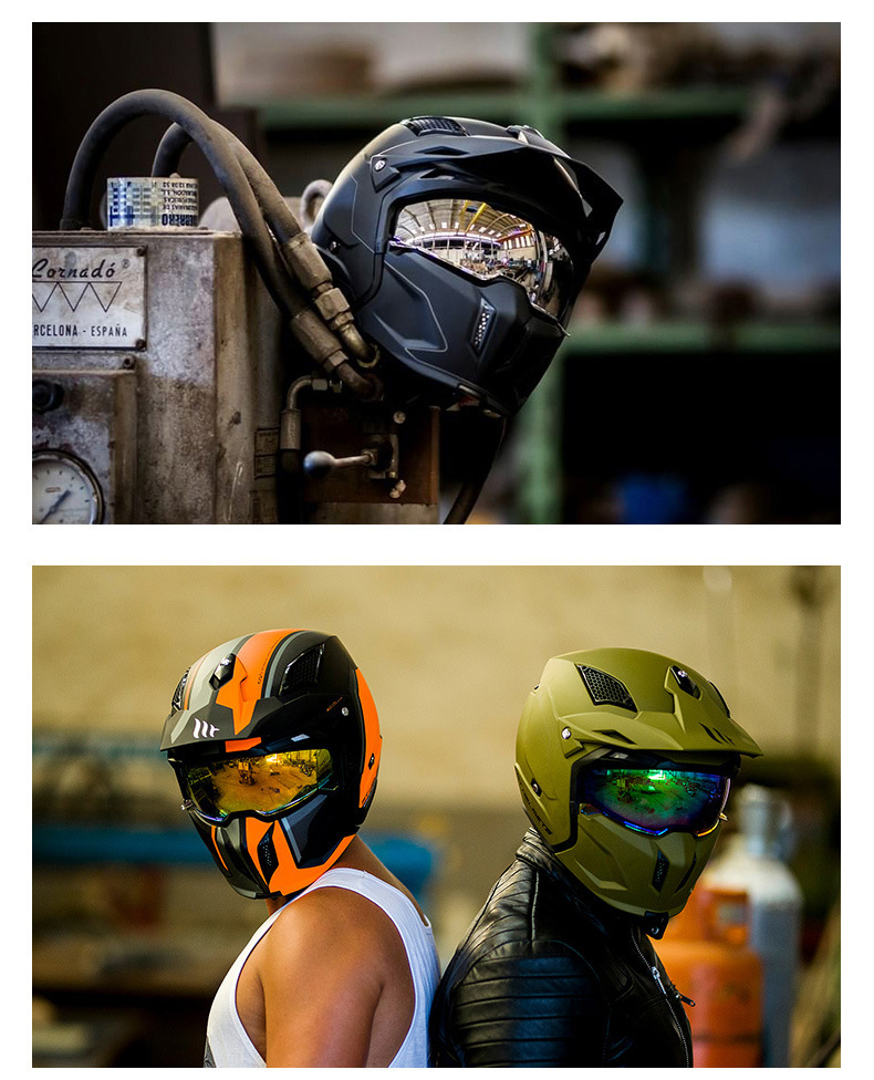 西班牙mt街霸头盔组合盔复古盔可拆卸半盔全盔夏季机车摩托车四季