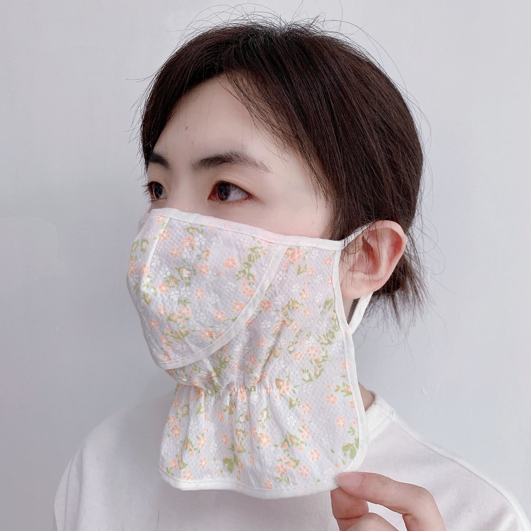 新款夏季全棉薄款透气防晒口罩开口全脸护脸护颈遮阳面罩防尘男女