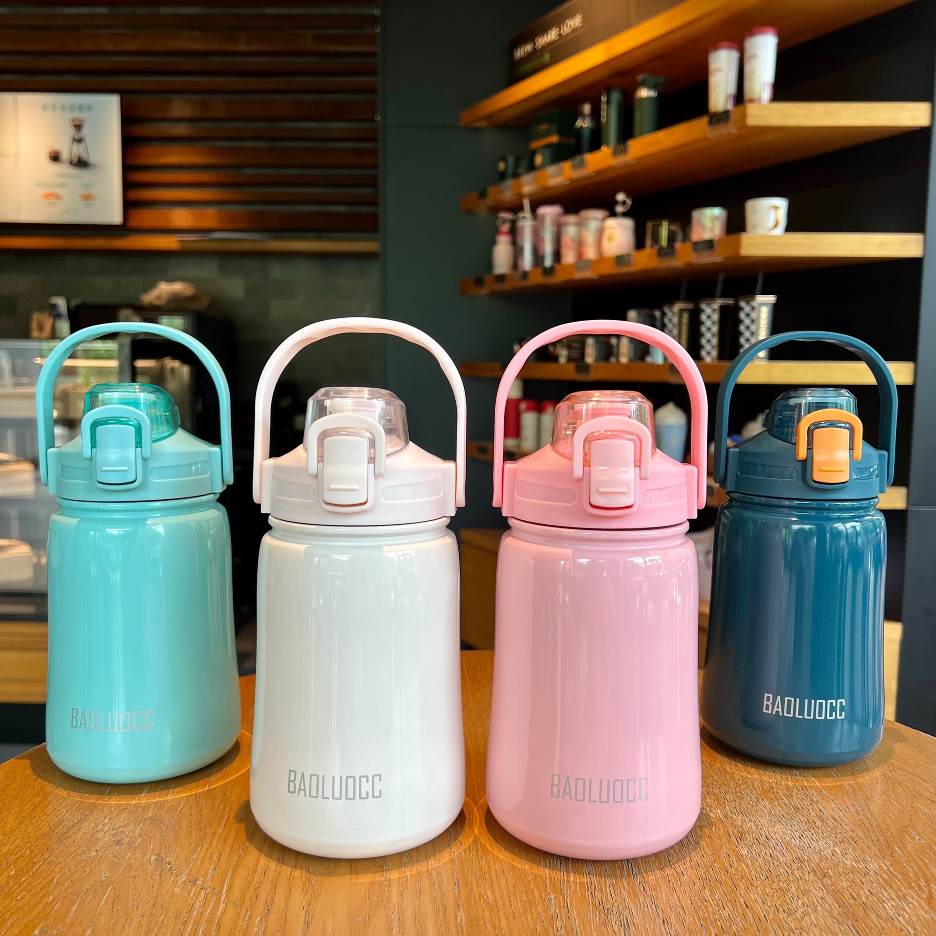 大容量提手瘦腰保温杯304不锈钢弹跳盖便携水杯户外运动旅行杯子