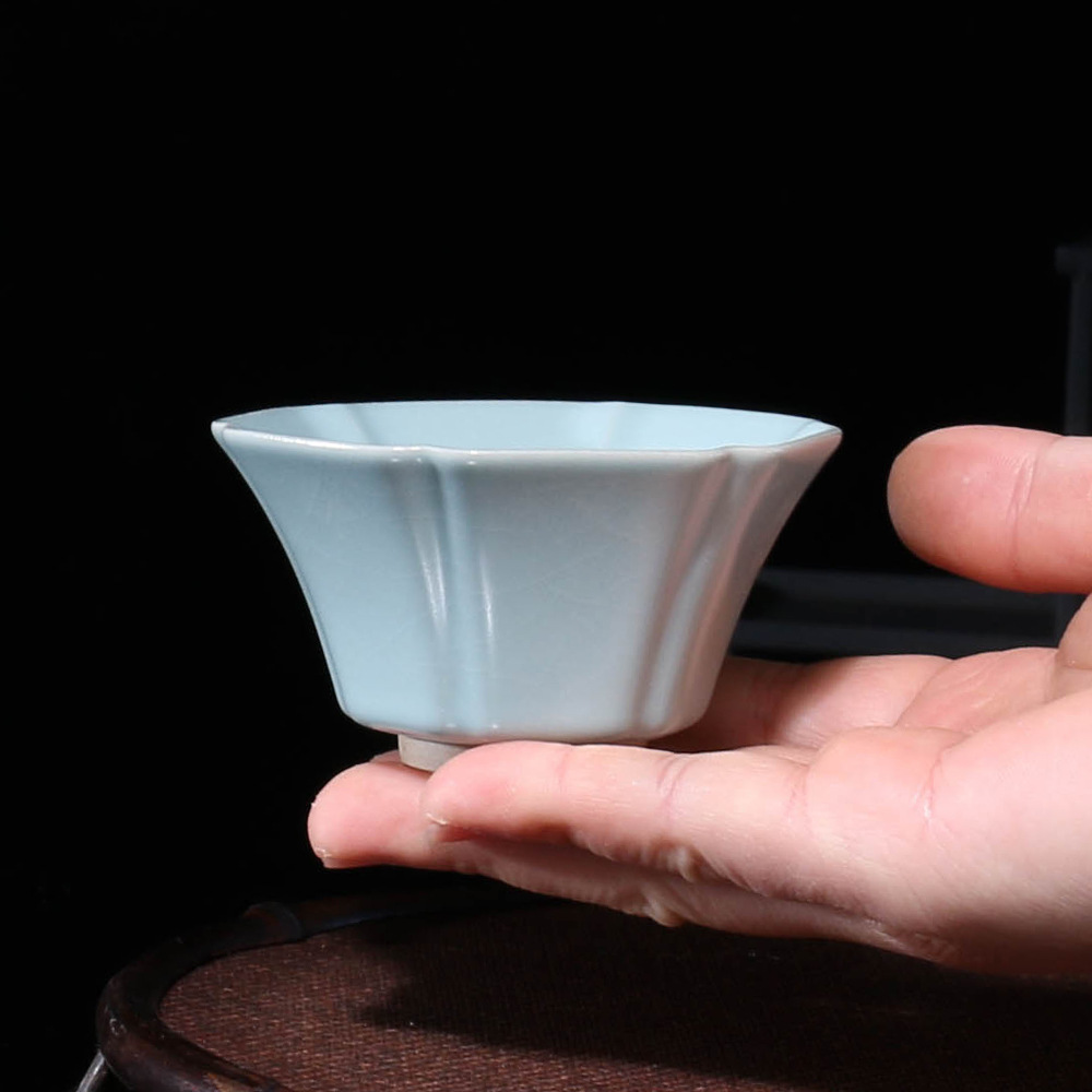 汝窑主人杯天青釉汝瓷创意喝茶单杯开片陶瓷功夫茶杯品茗杯80ml