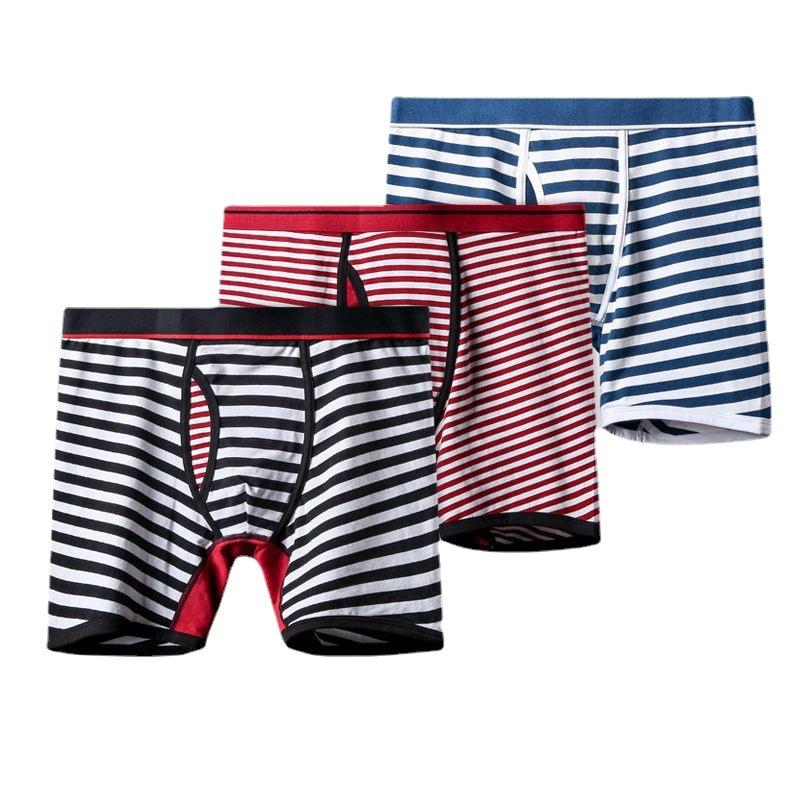 欧美条纹男士内裤男运动加长男平角裤男式短裤underwear现货批发