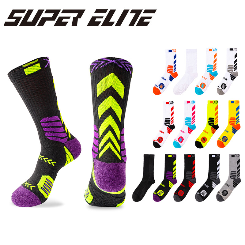 New Men's Elite Socks Trendy Contrast Color Long Tube Basketball Socks Men's Towel Bottom Sweat-Absorbent Breathable Professional Sports Socks