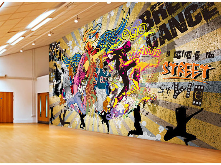 个性摇滚风街舞装饰壁画工作室舞蹈室装修背景墙街头涂鸦墙纸壁纸