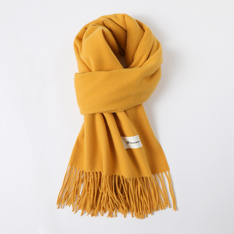 Cashmere Feel Scarf Women's Simple Solid Color Tassel Long Warm Artificial Cashmere Scarf All-Match Monochrome Casual Shawl