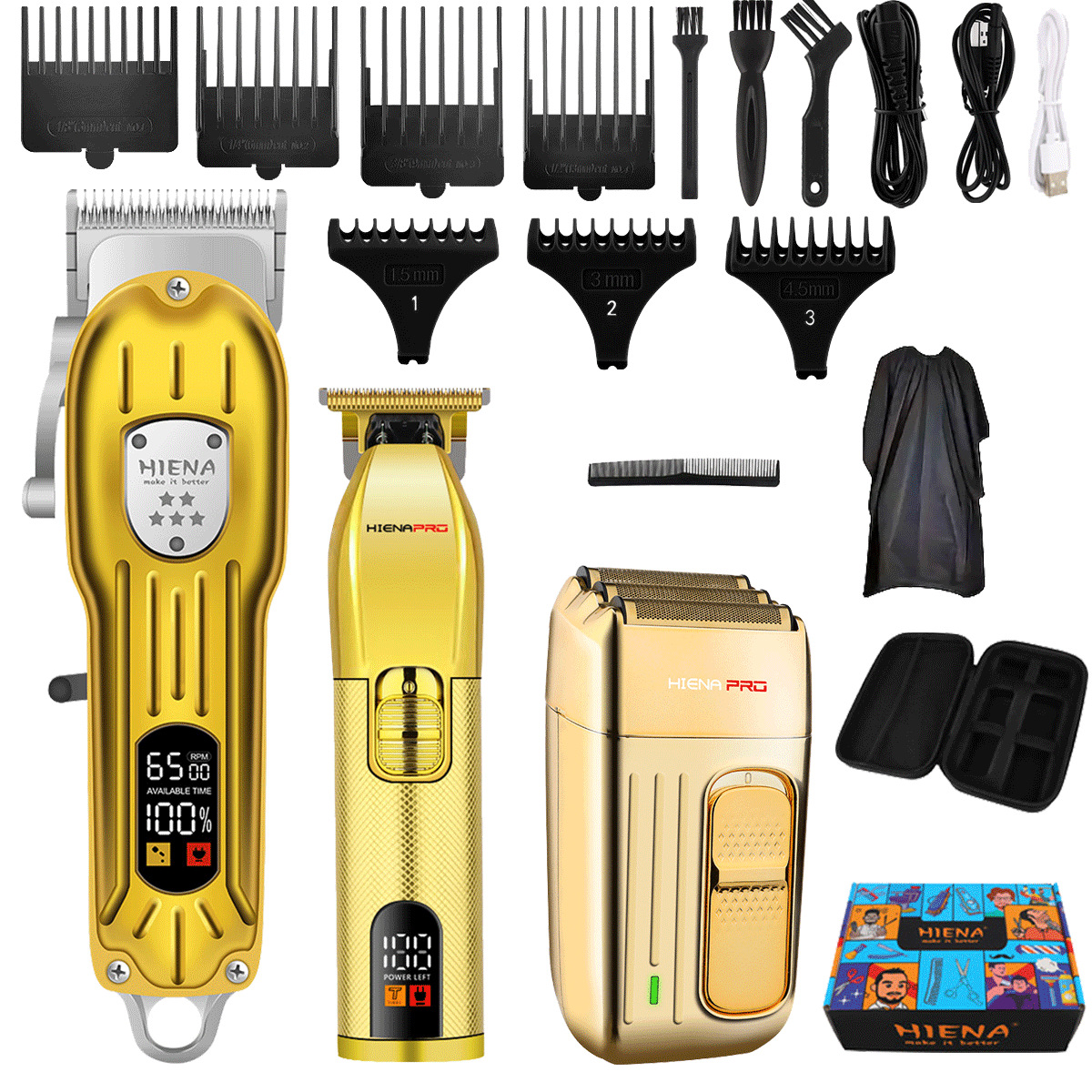 亚马逊爆款理发套装金属质感usb充电式电动理发剃须推子男士理发