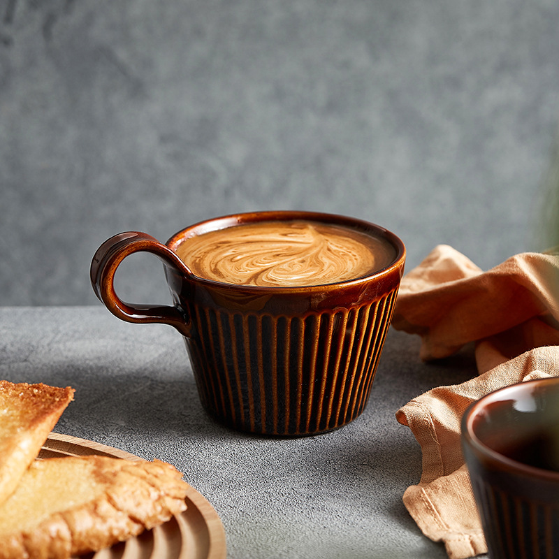 复古陶瓷杯子咖啡杯日式咖啡杯家用早餐杯燕麦杯卡布奇诺杯牛奶杯