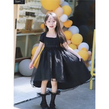 女童夏季连衣裙2023新款夏装洋气黑色泡泡袖儿童表演主持礼服裙子