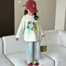 春季新品女童宽松个性涂鸦T恤韩版洋气男女童印花套头长袖打底衫