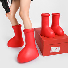 2023大头红靴同款韩版网红靴大红鞋潮人鞋子圆头平底雨靴防水靴