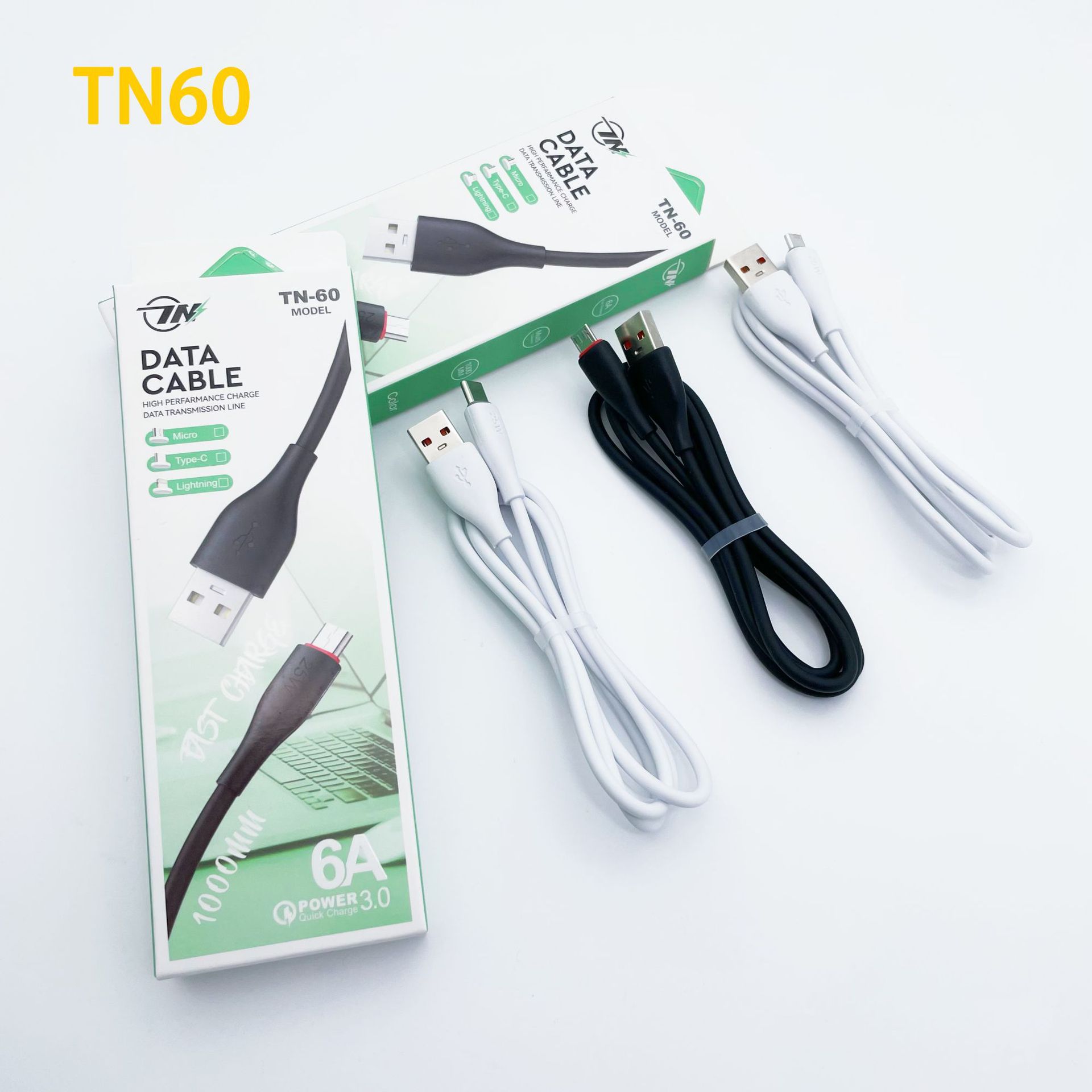 Tn60 New PVC Fast Charge Data Cable Support I5 Android TC Smartphone Qc3.0 Function Delivery Supported