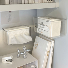 日式壁挂纸巾盒抽纸洗脸巾收纳盒亚克力透明餐巾纸盒卫生间免打孔
