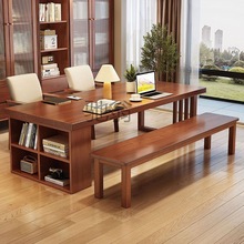 kYI全实木客厅大长书桌家用餐桌一体工作台阅读桌去客厅化大板学