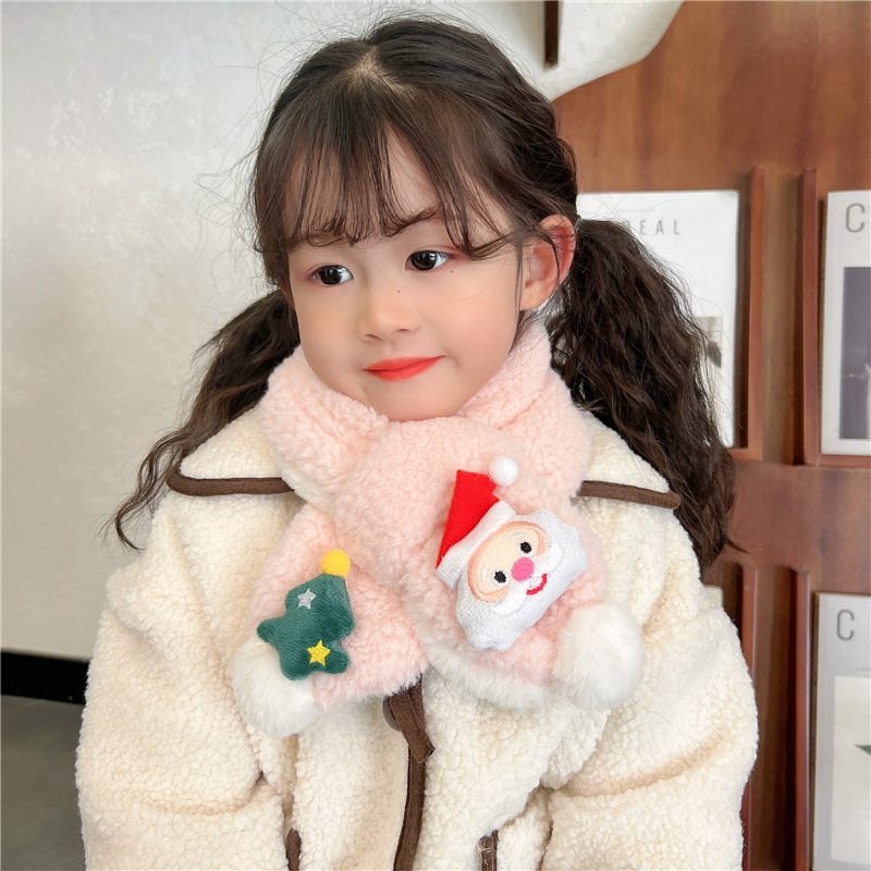 New Children's Scarf Christmas Outfit Cute Santa Claus All-Match Scarf Autumn and Winter Warm Furry Scarf