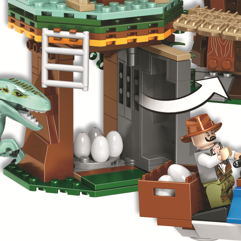 卫乐8053株罗纪恐龙世界系列恐龙部落建筑模型小颗粒拼装积木玩具