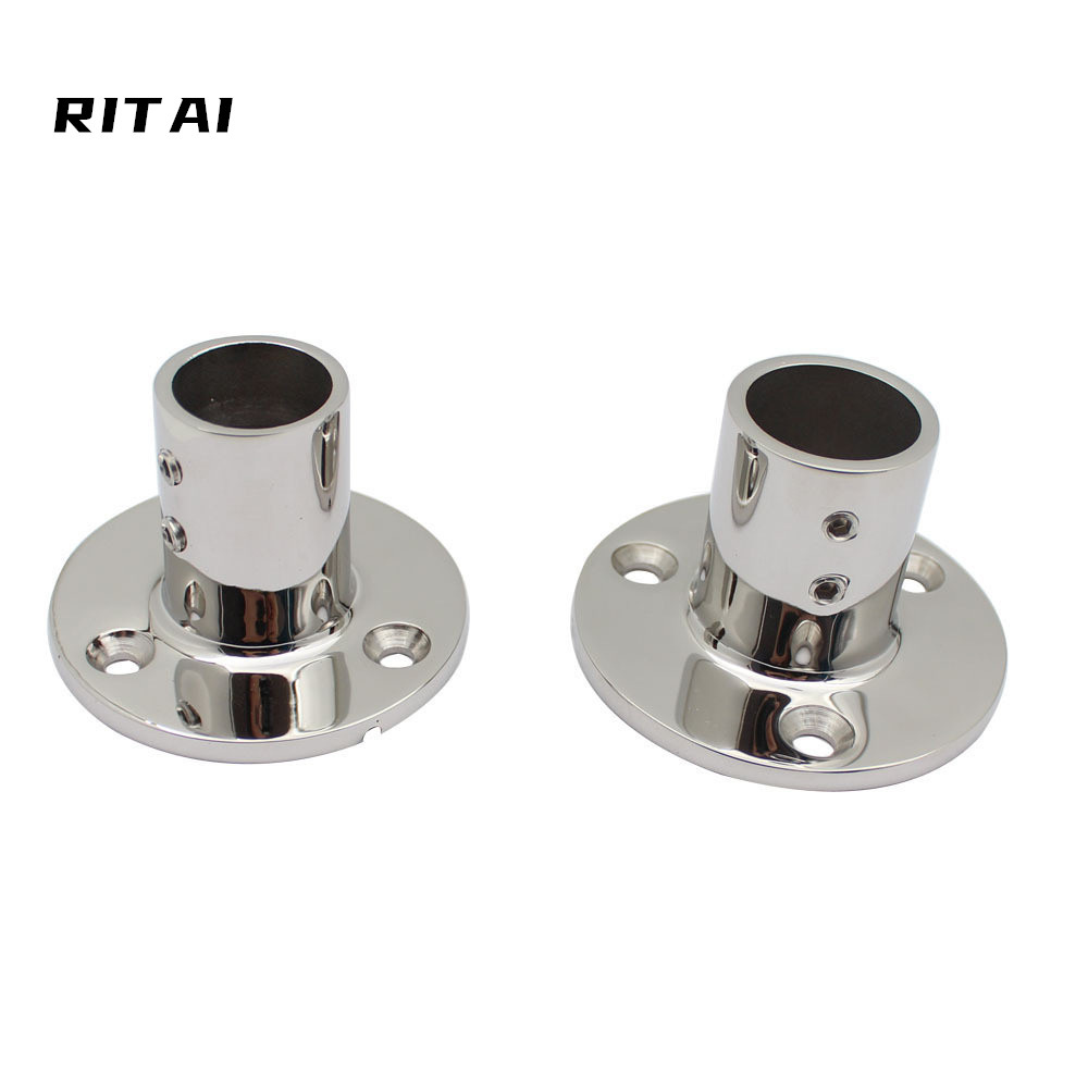 90度不锈钢圆管座游艇栏杆底座船用五金316镜面抛光法兰管座