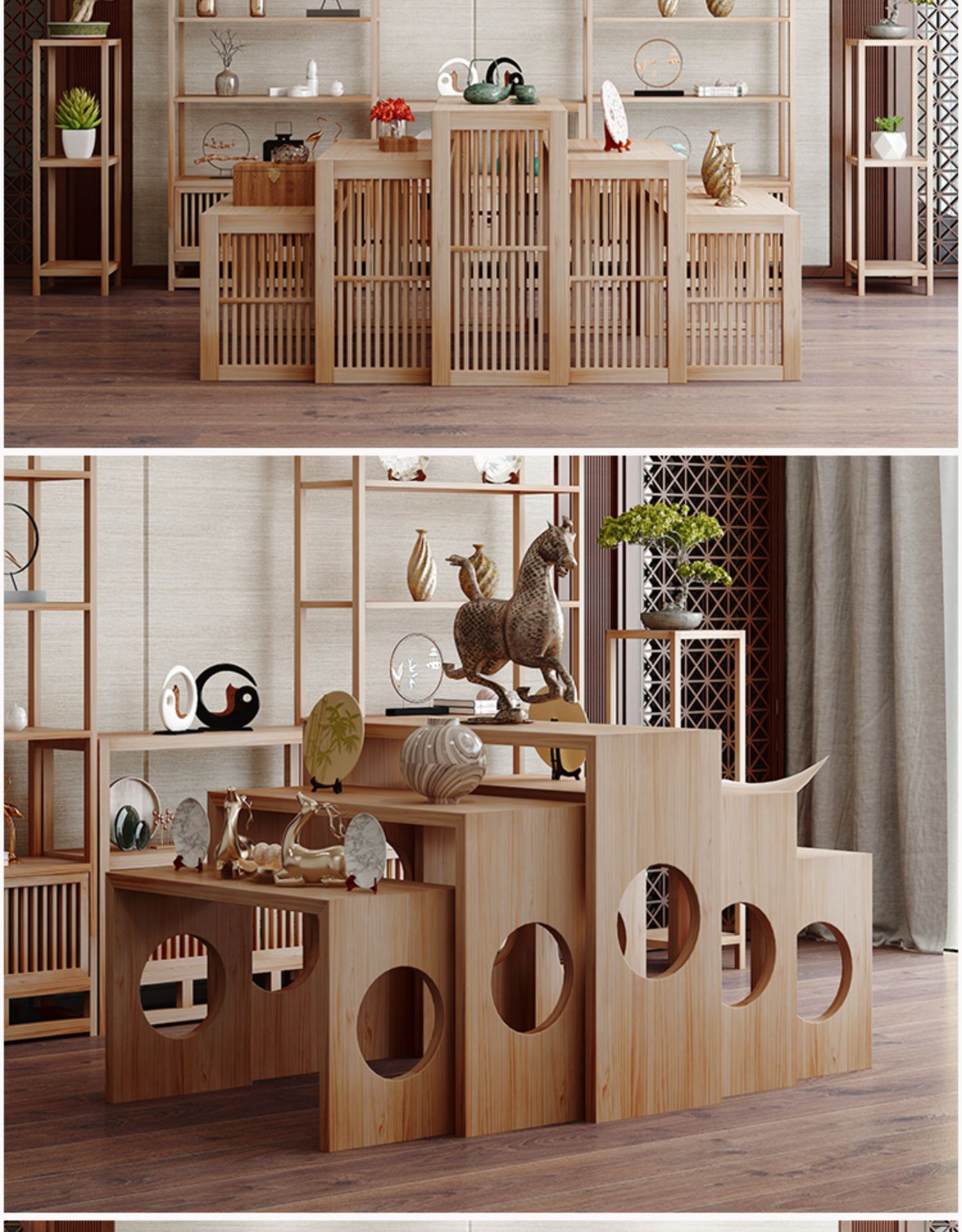 新中式实木茶叶货架茶饼柜精品展柜陈列柜双面货柜中岛柜简约现代