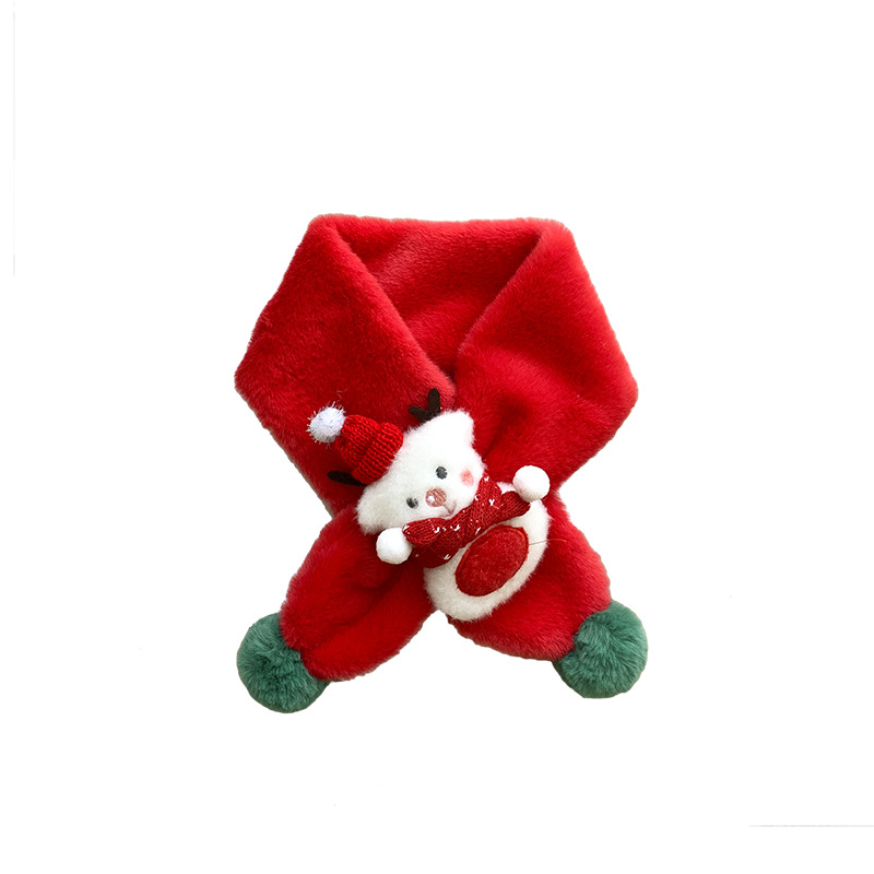 Winter Spot Warm and Comfortable Christmas Deer Cartoon Fur Ball Red Green Baby Fluff Scarf Children's Neckerchief