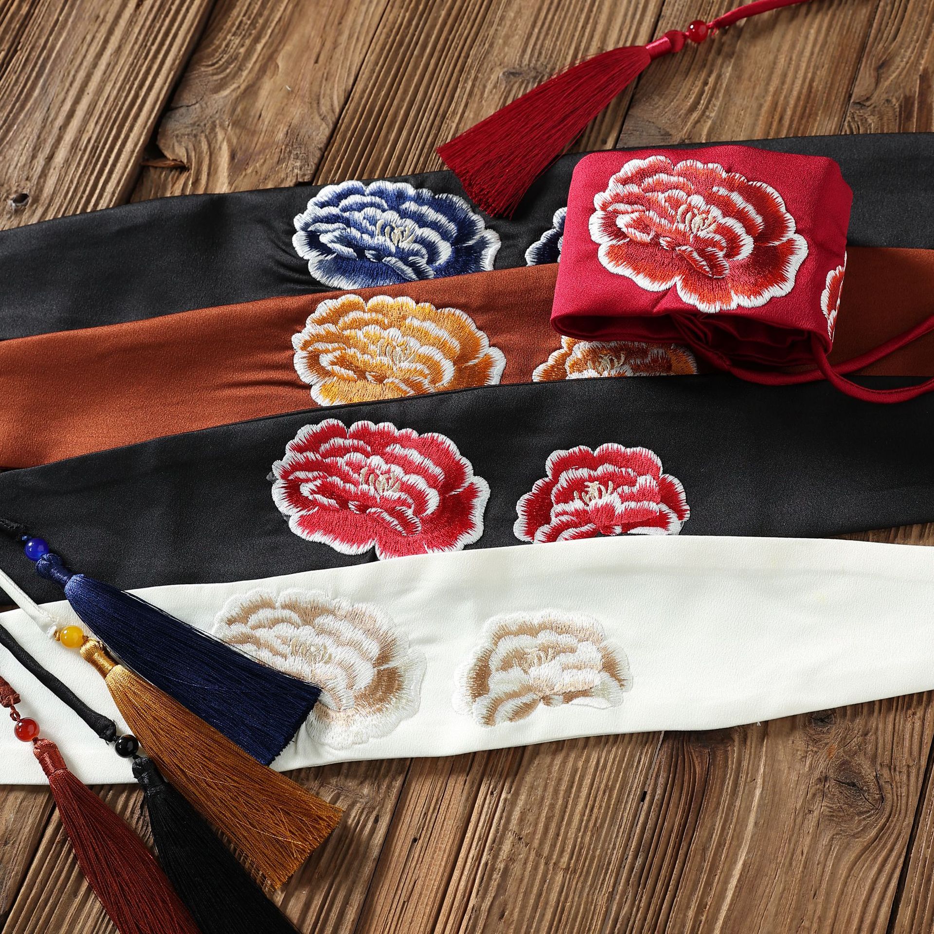 2022春夏新款国风时尚新中式国色牡丹双花刺绣腰封