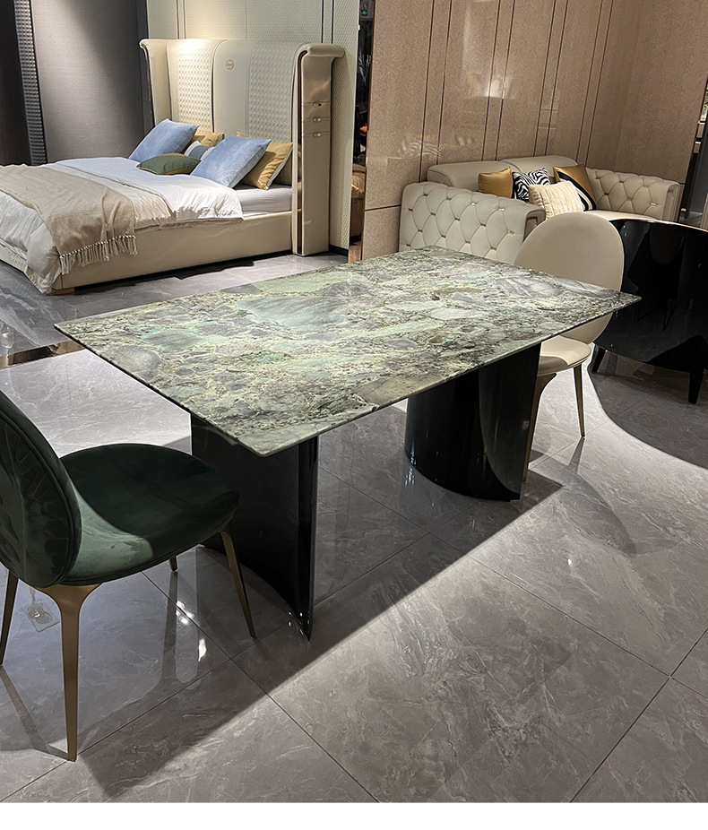 巴西进口祖母绿奢石餐桌 天然大理石定制别墅家具长餐桌家用餐台