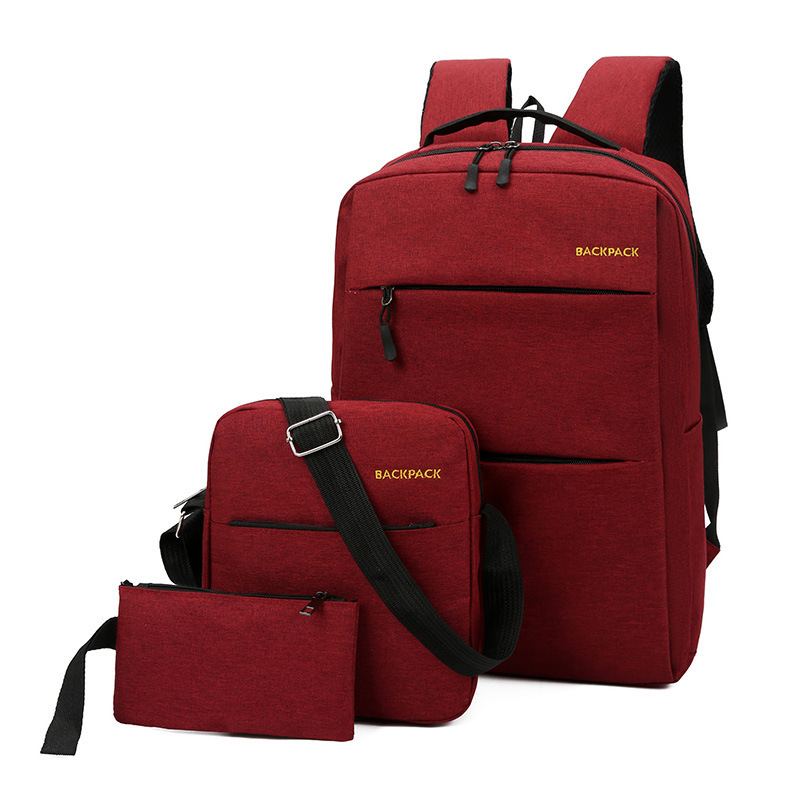 2023usb Charging Computer Bag Three-Piece Set Business Backpack Backpack Men's Canvas Bag School Bag Wholesale