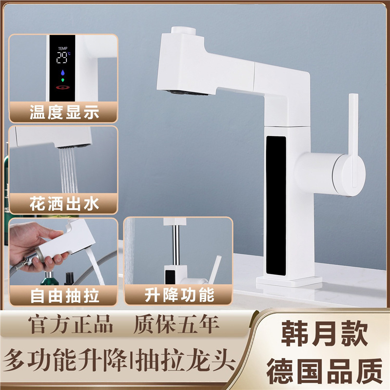 德国全铜灰色抽拉式面盆水龙头可升降旋转伸缩可洗头家用洗手盆