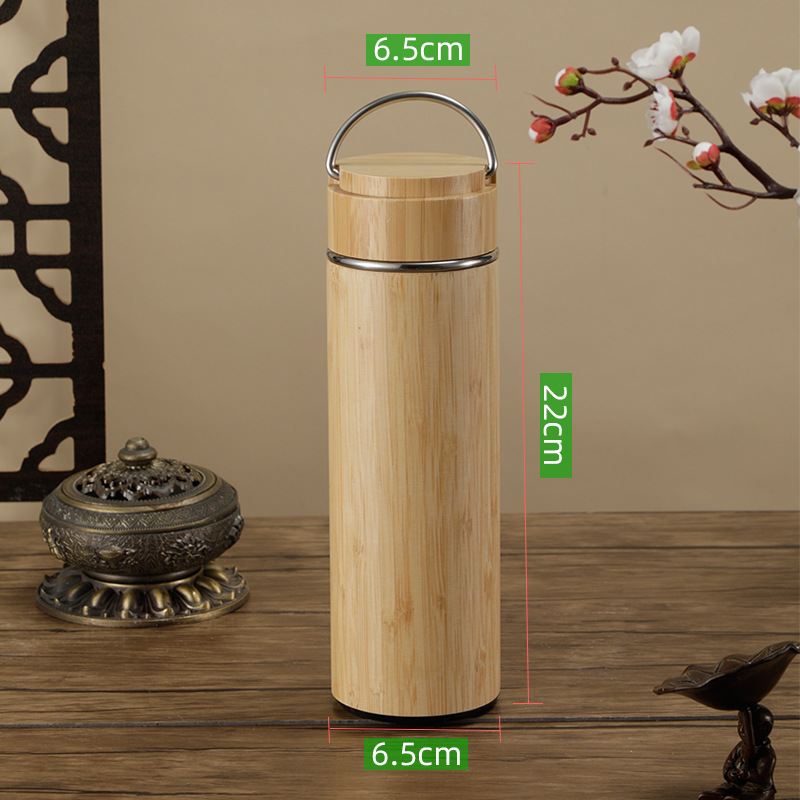 Cross-Border New Arrival 304 Stainless Steel Bamboo Shell Thermos Cup Car Portable Business Gift Bamboo Tumbler Logo