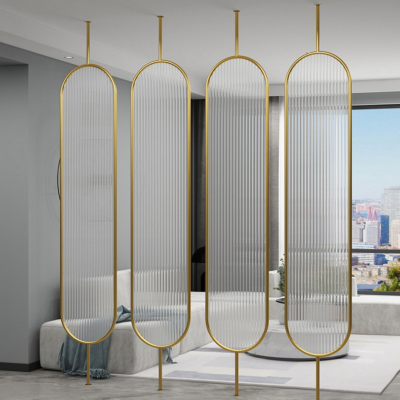 欧式网红玻璃屏风办公室装饰客厅家用玄关入户隔断墙不锈钢屏风-报价