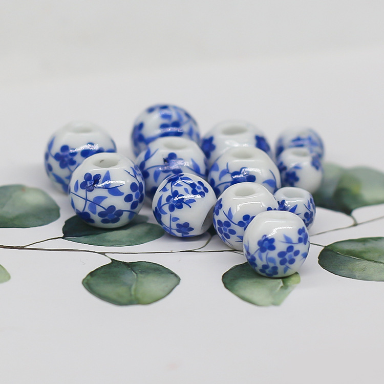 Large Hole Blue and White Porcelain Orchid Porcelain Rose Beads Handmade Diy Ornament Accessories Woven Panjia Bracelet Material Bead Curtain Scattered Beads