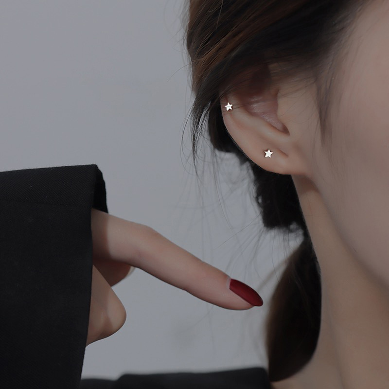 Star Ear Studs Women's 2023 New Ear Bone Stud Special-Interest Design High-Grade Earrings Double Ear Piercings Ear-Caring Earrings