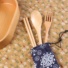 公筷公勺叉勺筷三件套日式西餐餐具 和风配布袋套装厨房餐具