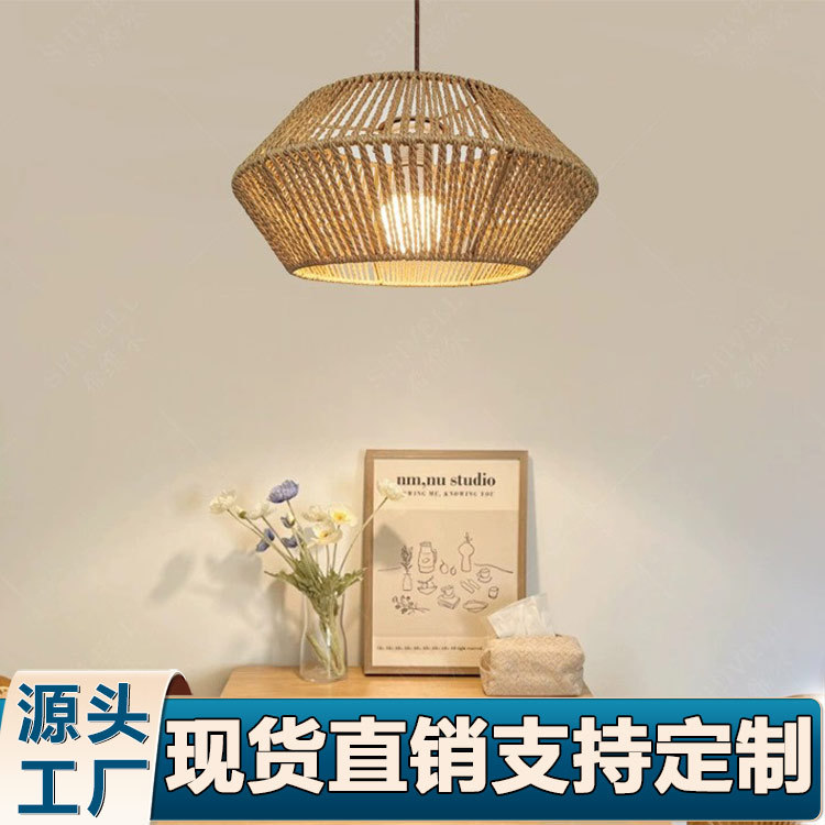 Southeast Asia Retro Ceiling Light Cover Solid Wood Simplicity Napkin Rope Woven Tea Room B & B Hemp Rope Woven Industrial Lampshade Factory