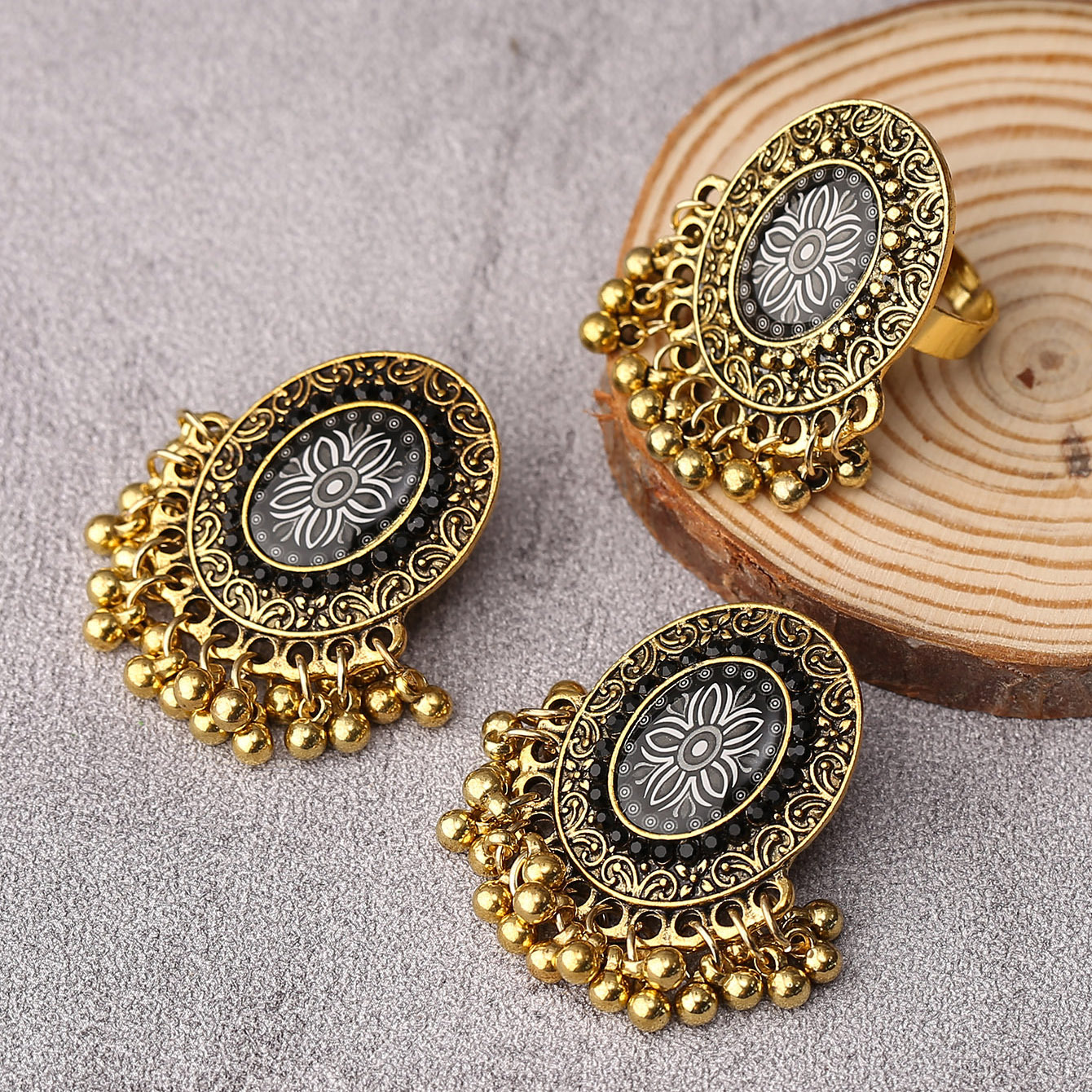Retro Bohemian Ethnic Style Exaggerating Pendant Earrings Personality Ear Stud and Ring Set Earrings Factory Direct Sales