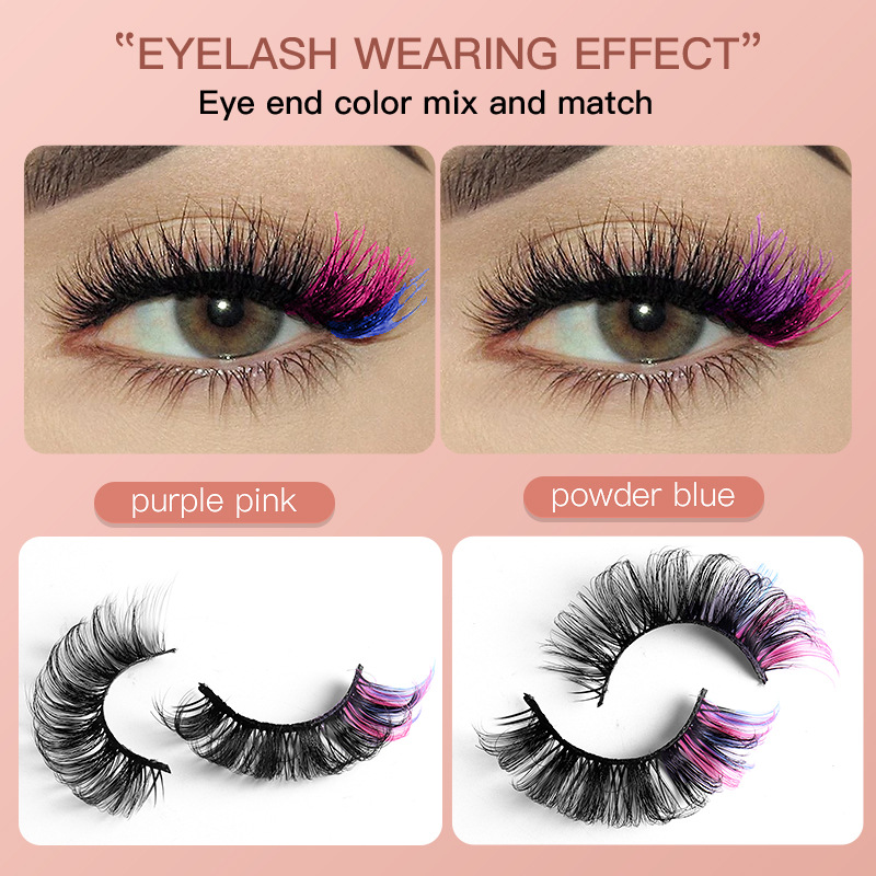 Europe and America Cross Border Popular Chemical Fiber Color False Eyelashes 7 Pairs Thick Curl Simulation D Song Eyelash in Stock Wholesale
