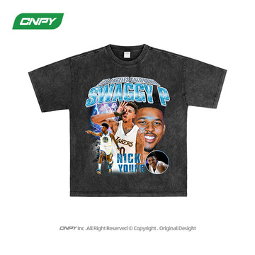 cnpy男装nba球星尼克杨印花短袖洗水做旧重磅宽松小领口t恤
