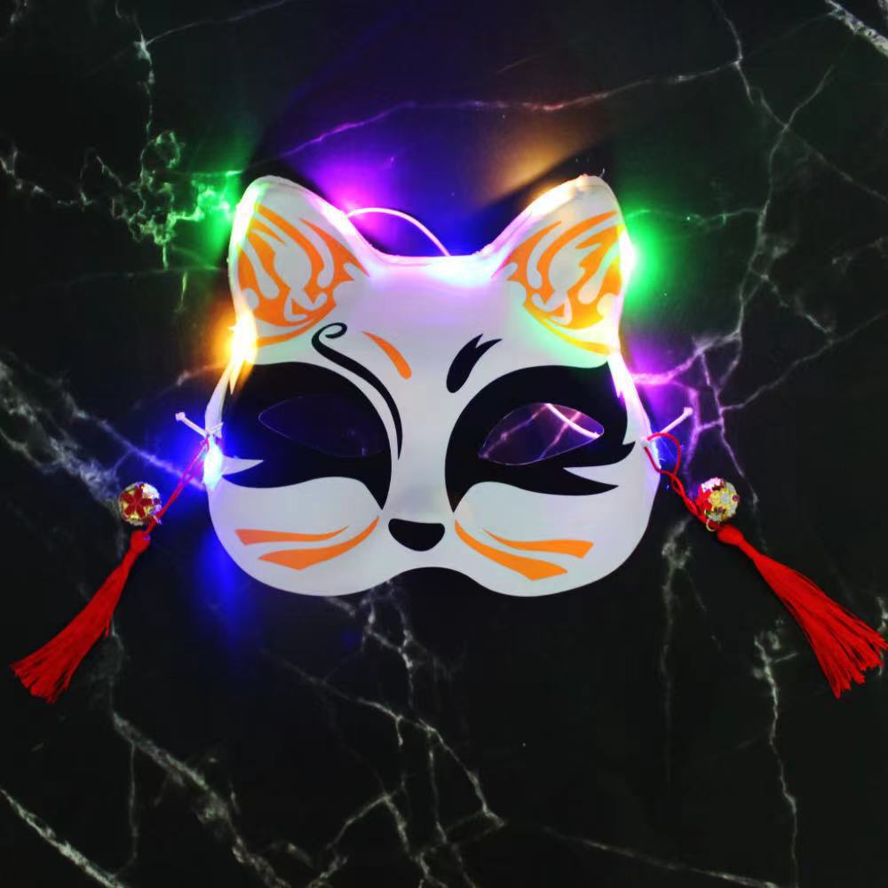New Luminous Two-Faced Cat Fox Mask TikTok Japanese Fox Fairy Mask Stall Scenic Spot Light Fox Mask Female