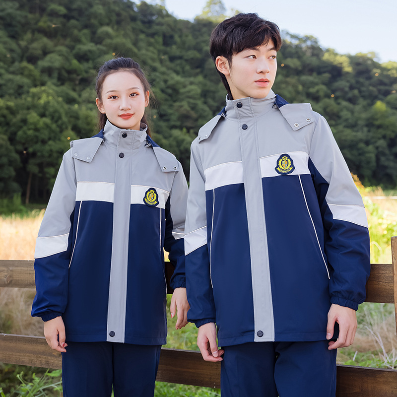 中学班服三件套冲锋衣冬季套装小学生初中高中校服羽绒服加绒防寒