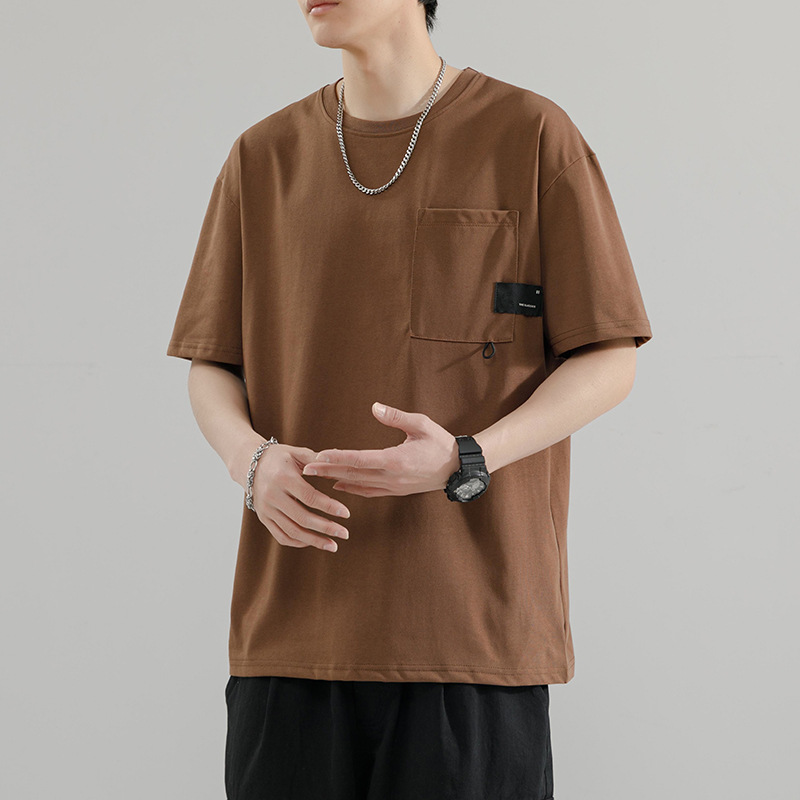 纯色短袖t恤男士夏季棉咖啡色半袖体恤打底衫上衣服潮t-阿里巴巴