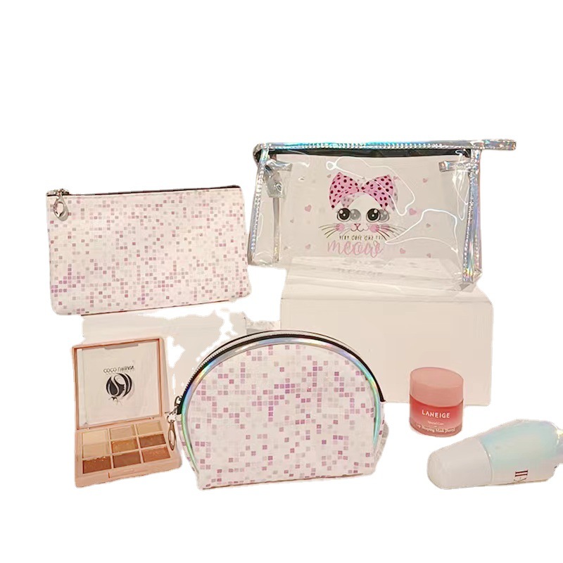 2022 New Cross-Border Three-Piece Set Cosmetic Bag Printed Logo Laser PVC Cosmetic Bag Cosmetic Bag Briefcase Wash Bag