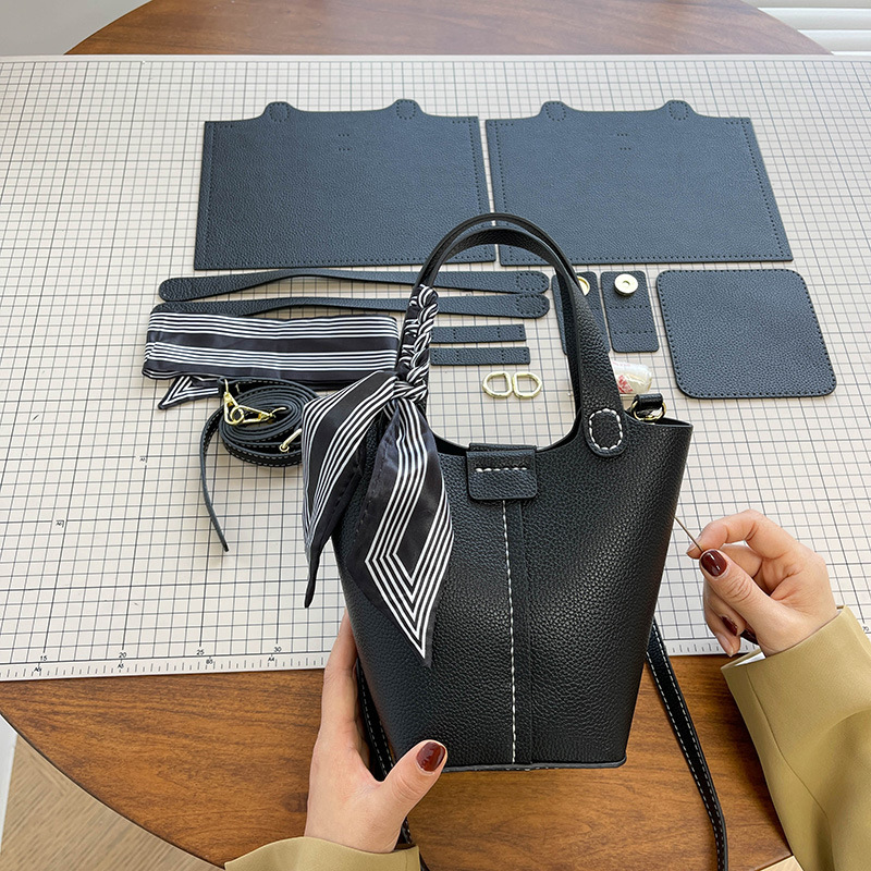 Bucket Western Style Silk Scarf Handbag 2022 New Trendy Shoulder Crossbody Fashion DIY Handmade Semi-Finished Material Bag
