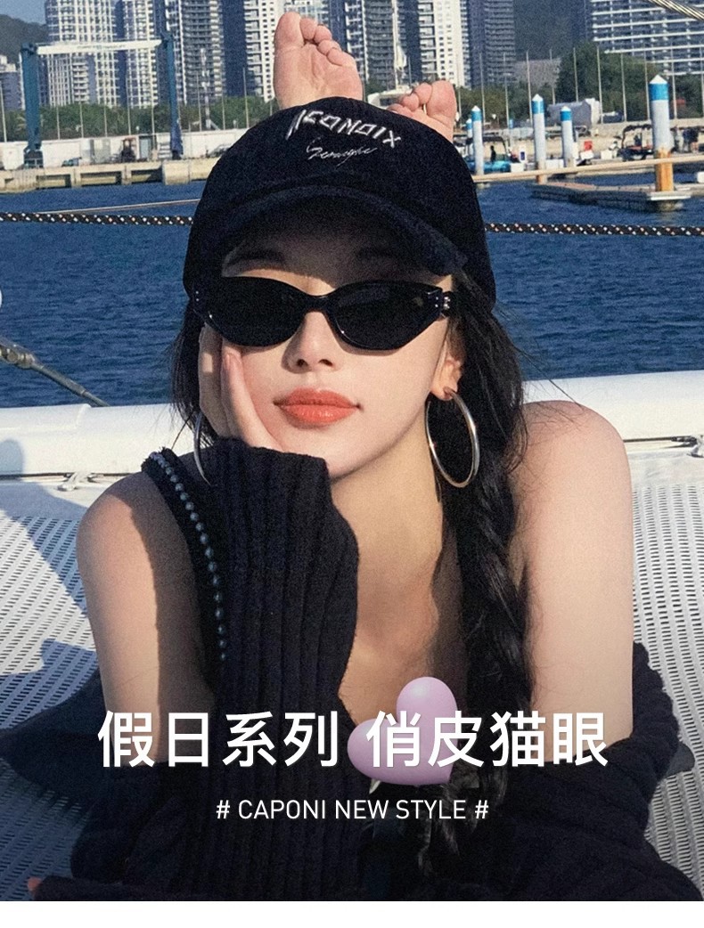 猫眼墨镜女偏光新款高级感潮窄框太阳镜男防晒防紫外线rococ眼镜
