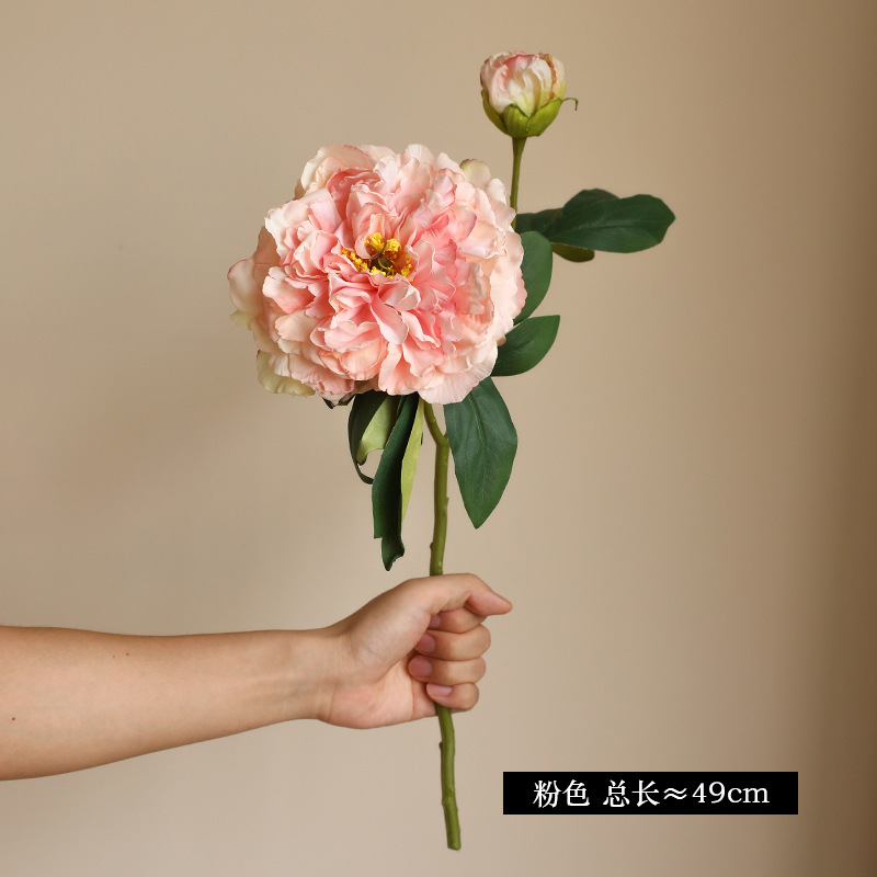 Simulation Single Stem 2-Head Roasted Peony Nordic Retro Style Home Wedding Decoration Flower Arrangement Oil Painting Peony Artificial Flower